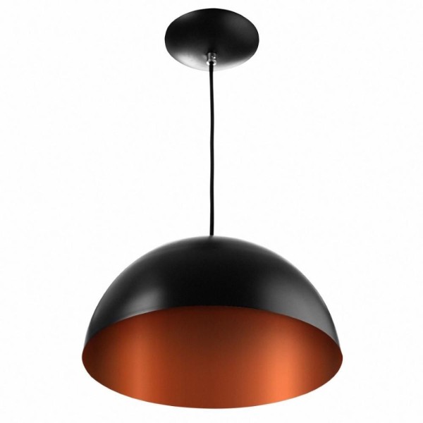 Encontraproduto.com.br - Lustre Pendente Meia Lua 30cm De Alumínio Preto Com Cobre