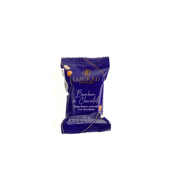 Display COM 20 Bombons Sabor Chocolate Belga 54% Cacau Recheado com Creme de Amendoim 400g - Luckau