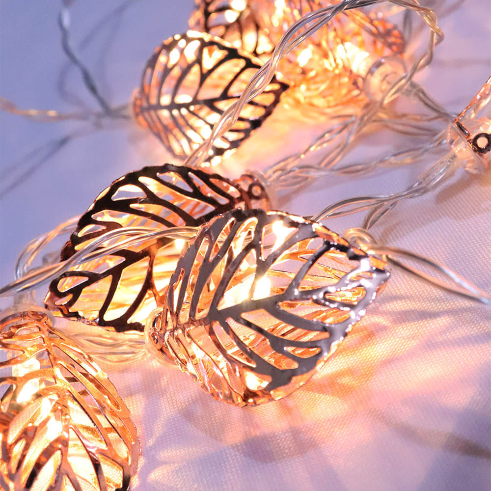 Encontraproduto.com.br - Cordão Fio LED com 10 Folhas Metal Rose Gold - A Pilha