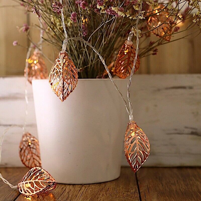 Encontraproduto.com.br - Cordão Fio LED com 10 Folhas Metal Rose Gold - A Pilha