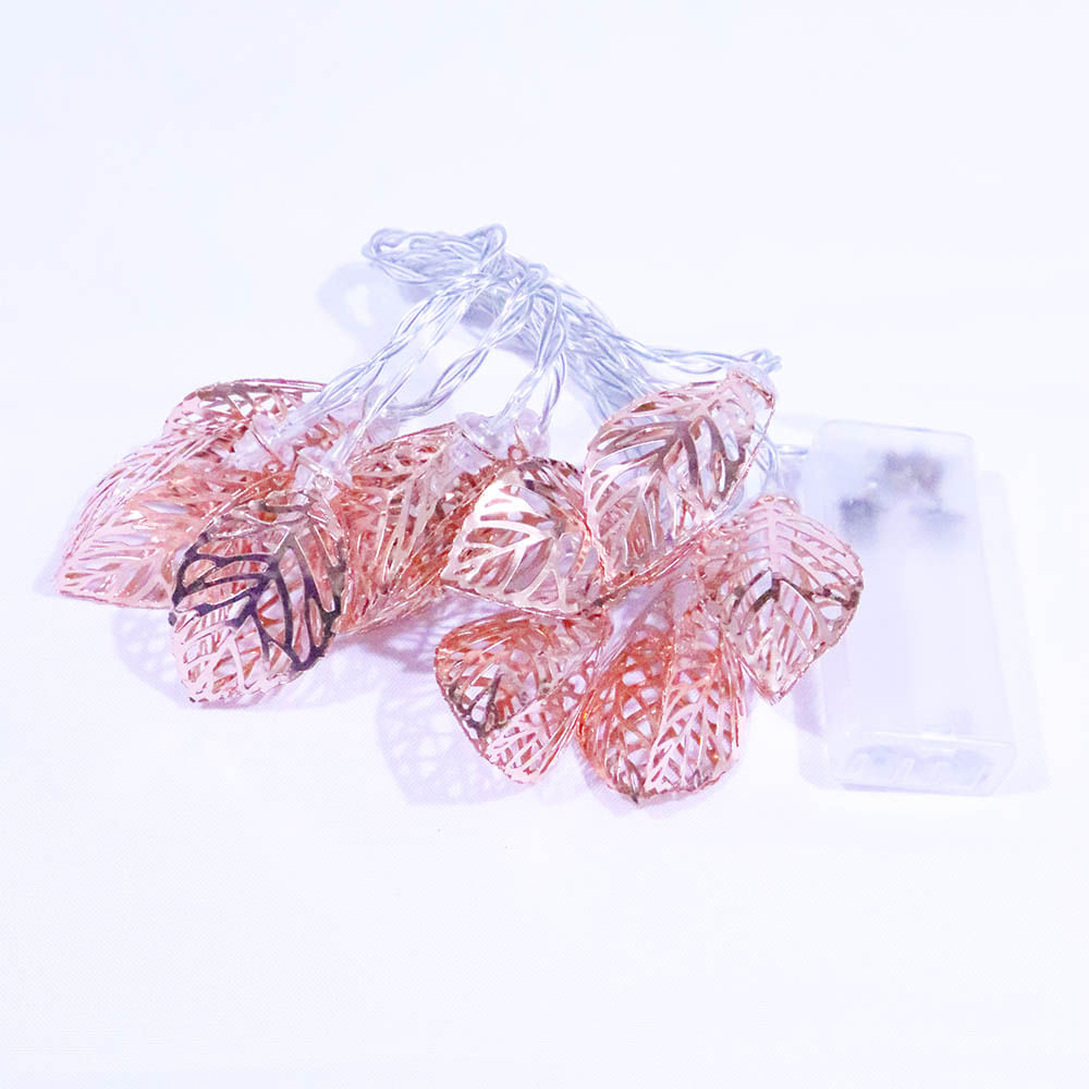 Encontraproduto.com.br - Cordão Fio LED com 10 Folhas Metal Rose Gold - A Pilha