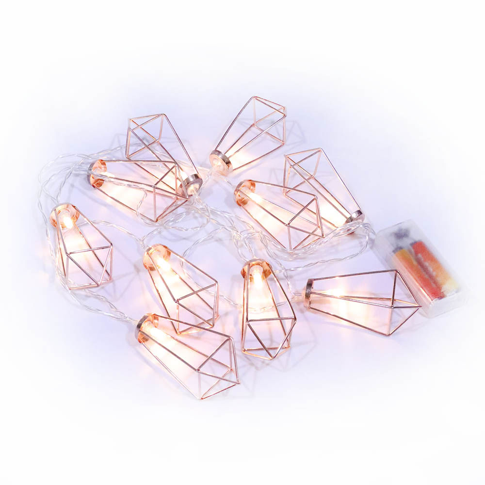 Cordão Fio LED com 10 Losangos Metal Rose Gold - A Pilha
