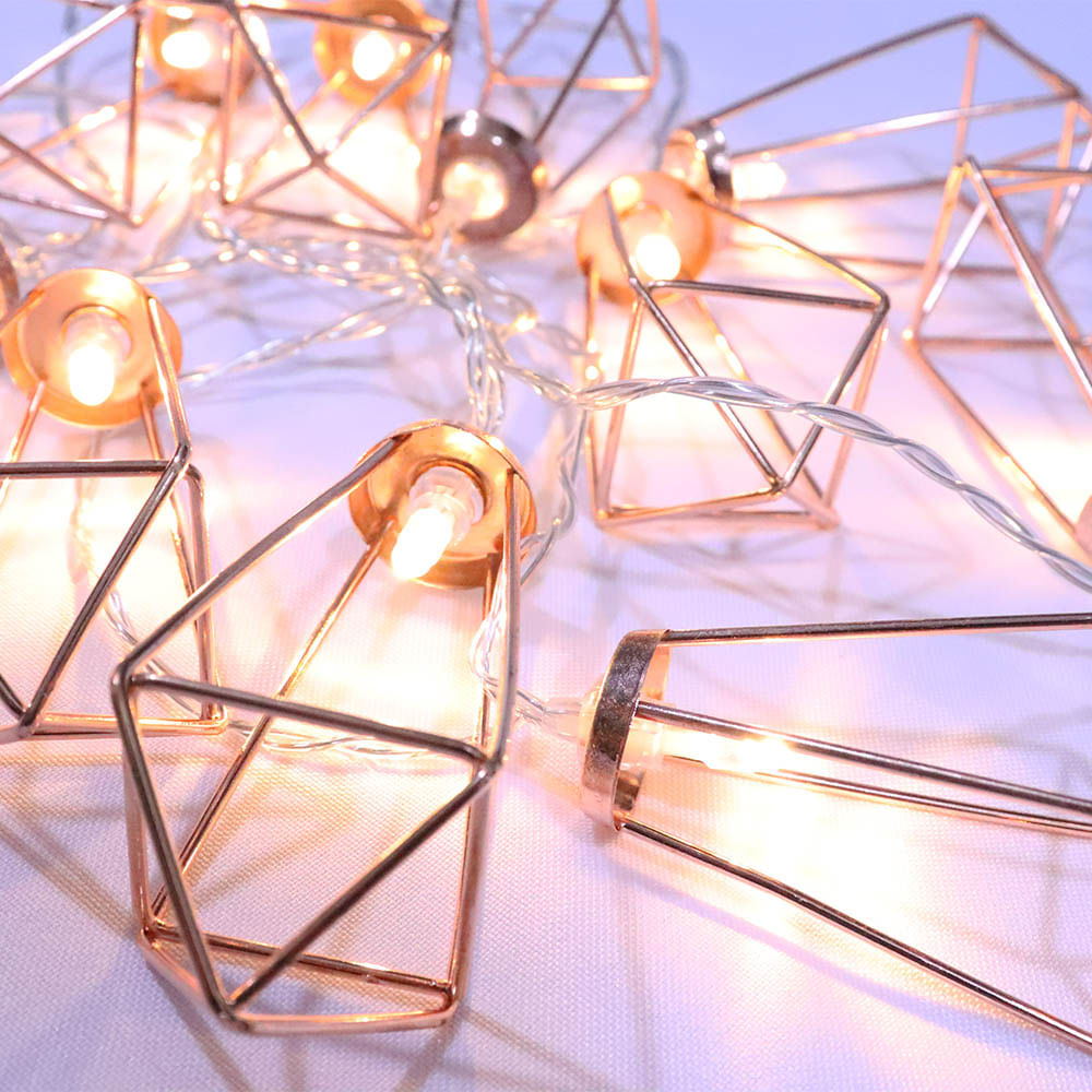 Encontraproduto.com.br - Cordão Fio LED com 10 Losangos Metal Rose Gold - A Pilha