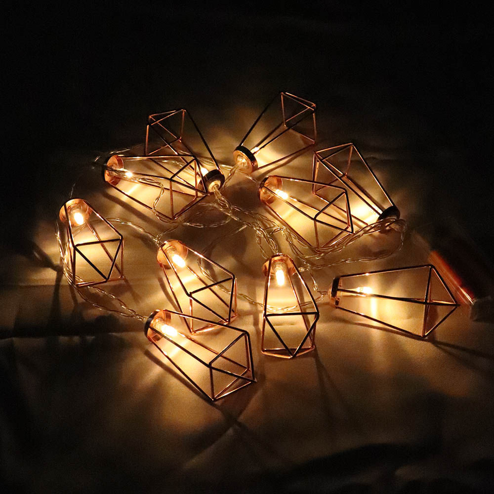 Encontraproduto.com.br - Cordão Fio LED com 10 Losangos Metal Rose Gold - A Pilha