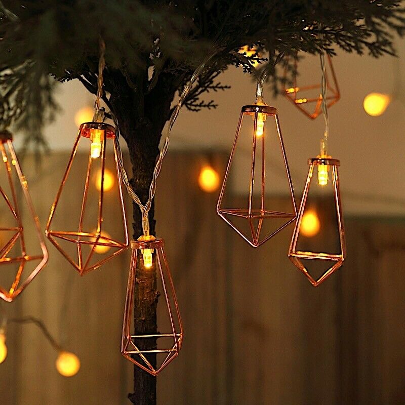 Encontraproduto.com.br - Cordão Fio LED com 10 Losangos Metal Rose Gold - A Pilha