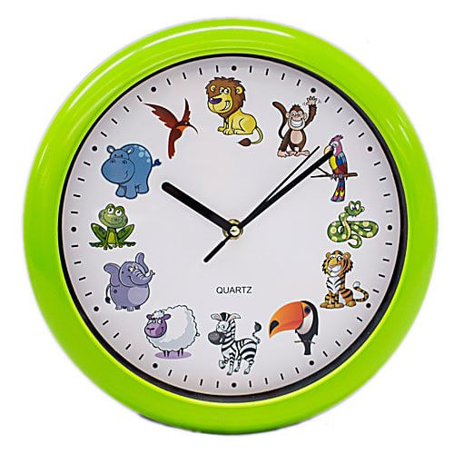 Relógio de Parede Latcor Animais, Redondo, 03 Ponteiros, Verde com Ilustração - USH217C