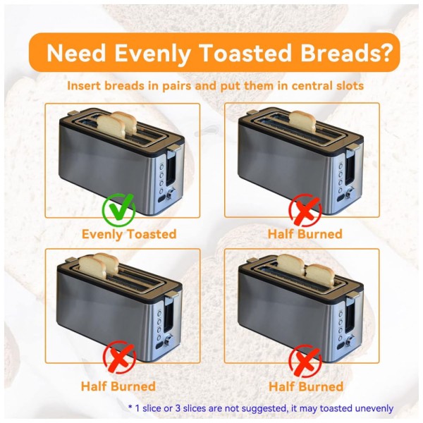 Encontraproduto.com.br - Torradeira Elétrica 4 Fatias com 6 Níveis de Tostagem de Aço Inoxidável, 1200W, T, 110v, MECITY T 42AUB, Prateado