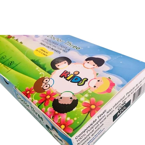 Encontraproduto.com.br - Máscara Descartável Tripla Elást Doctor Three Kids Azul 50 unidades
