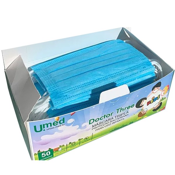 Encontraproduto.com.br - Máscara Descartável Tripla Elást Doctor Three Kids Azul 50 unidades