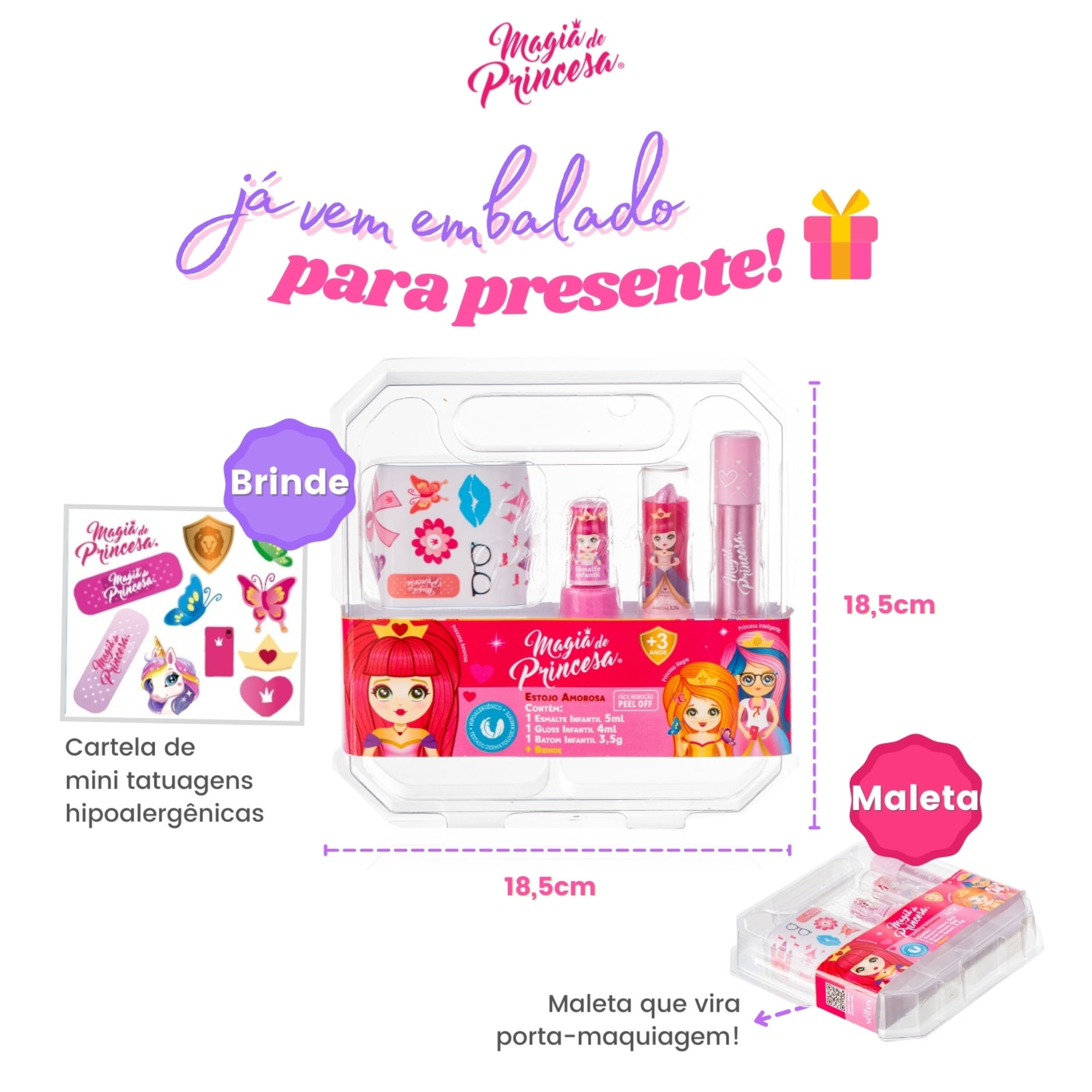 Encontraproduto.com.br - Kit Gloss Batom e Esmalte Magia de Princesa Amorosa