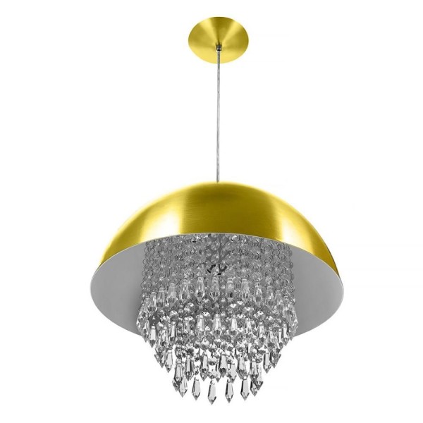 Encontraproduto.com.br - Kit 2 Lustre Pendente Meia Lua 40cm Dourado Cristal Acrilico