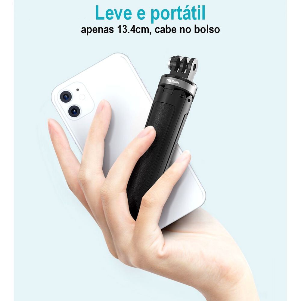 Encontraproduto.com.br - Mini Tripé E Bastão 25cm Para Câmeras Gopro E Similares - Telesin