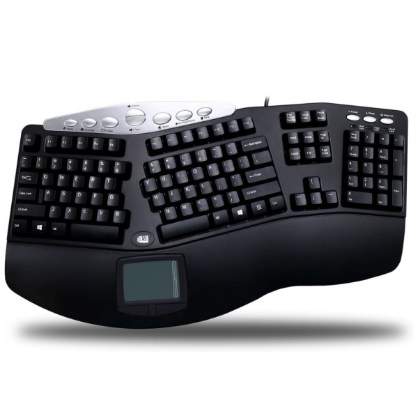 Teclado Ergonômico Sem Fio Recarregável Reduz a Tensão das Mãos com TouchPad Embutido, ADESSO PCK 308UB, Preto