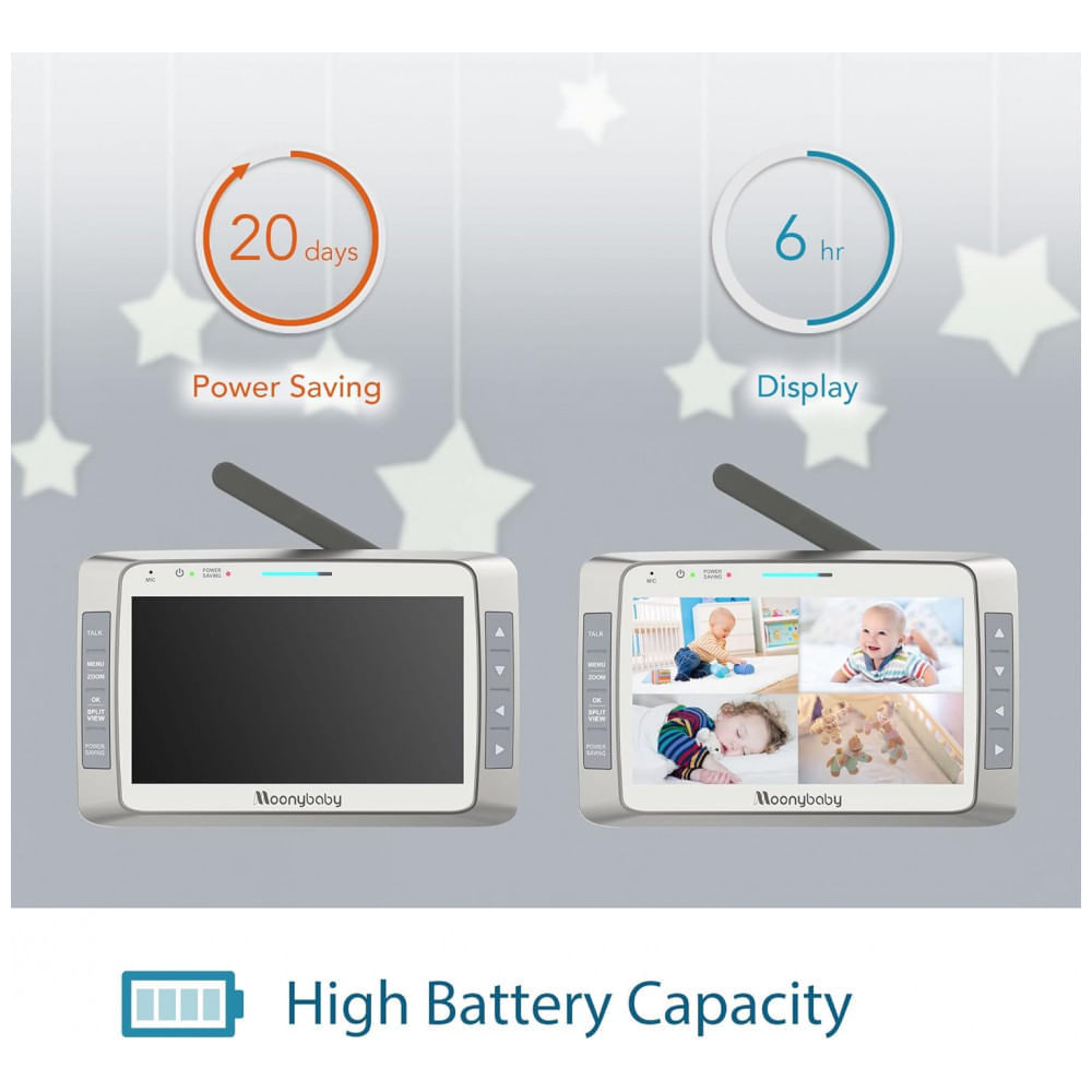 Encontraproduto.com.br - Babá Eletrônica com 2 Câmeras, Redução de Ruído Automático e Visão Noturna, Moonybaby Trust 50, Branca