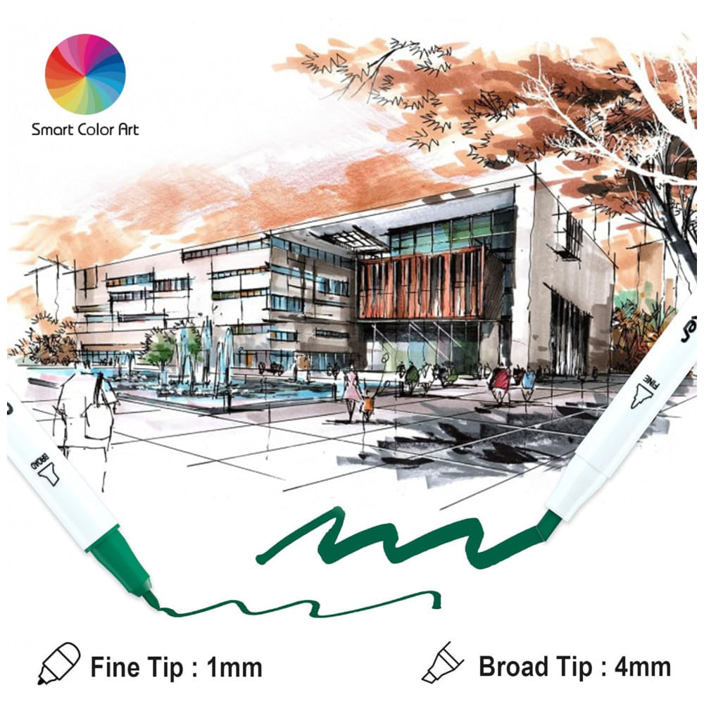 Encontraproduto.com.br - Conjunto de Canetas Artisticas 109 Cores de Ponta Dupla à Base de Álcool com Estojo para Adultos, Smart Color Art