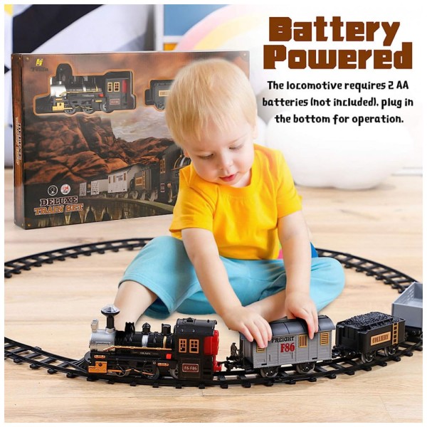 Encontraproduto.com.br - Conjunto de Trem Trenzinho Elétrico 3 Carros e 10 Trilhos, IHAHA, Preto