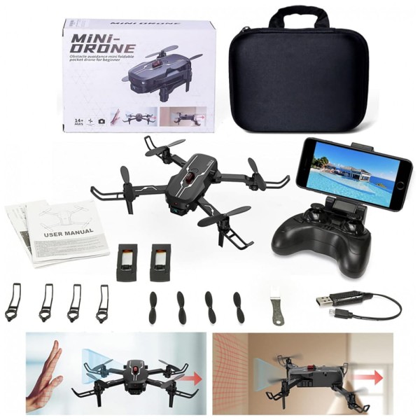Encontraproduto.com.br - Mini Drone com Câmera 1080P FPV para Crianças, Controle Remoto, 2 Baterias, YASOLA, Preto