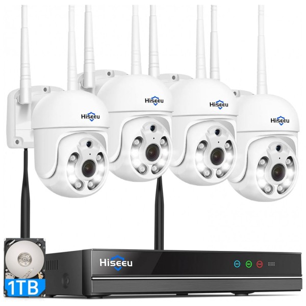 Encontraproduto.com.br - Sistema de Câmera de Segurança Hiseeu 4 Câmeras, Controle Remoto Cartão de Memória 1 TB