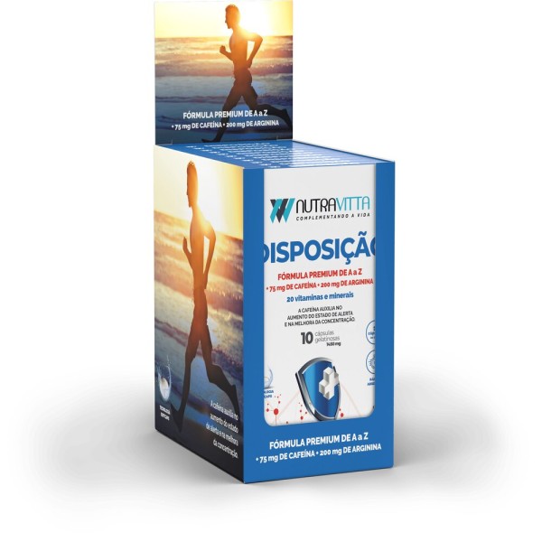 Encontraproduto.com.br - Nutra Vitta Dispos Argin Cafeína Vitamina E e Minerais 10 Cápsulas Sorocaps