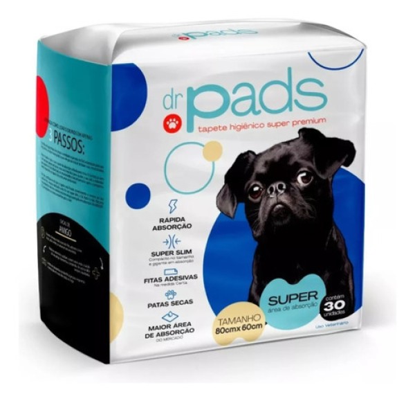 Encontraproduto.com.br - Tapete Higiênico Dr. Pads Slim 80 x 60 - Com 30Un.
