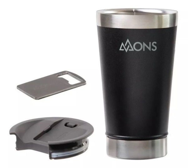 Encontraproduto.com.br - Copo Térmico Mons Em Aço Inox - 473ml - Com Tampa - Preto Fosco