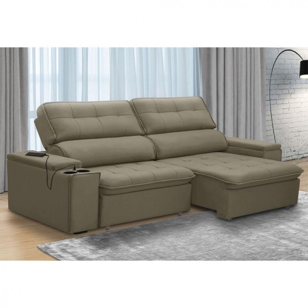 Encontraproduto.com.br - Sofá Ferguile Genebra 3 Lugares Com Porta Copo E Usb Castor