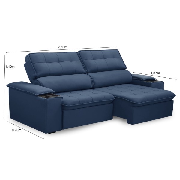 Encontraproduto.com.br - Sofá 3 Lugares Retrátil Reclinável 230cm Veludo Belfort Ferguile