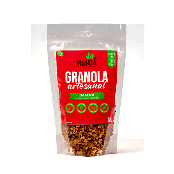 Encontraproduto.com.br - Granola Mahgá Sem Glúten Sabor Baiana Cocadinha Maçã e Sementes - 200g