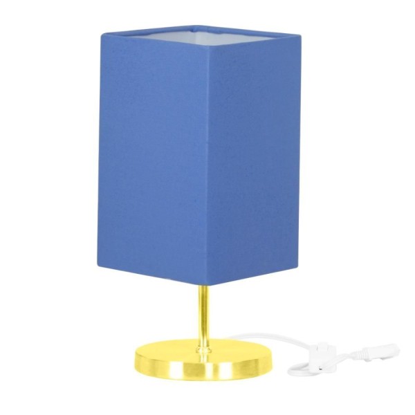 Encontraproduto.com.br - Abajur Eros Quad Azul Com Base Redonda Dourado