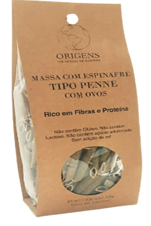 Encontraproduto.com.br - Massa Penne ORIGENS Com Espinafre e Ovos Sem Glúten/Lactose/Açúcar e Sal 200g
