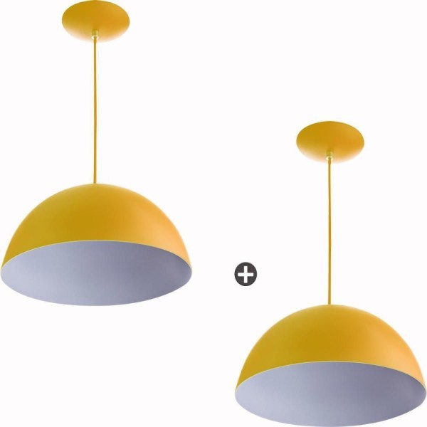 Encontraproduto.com.br - Kit 2 Pendente Meia Bola 30 Amarelo Cozinha Churrasqueira