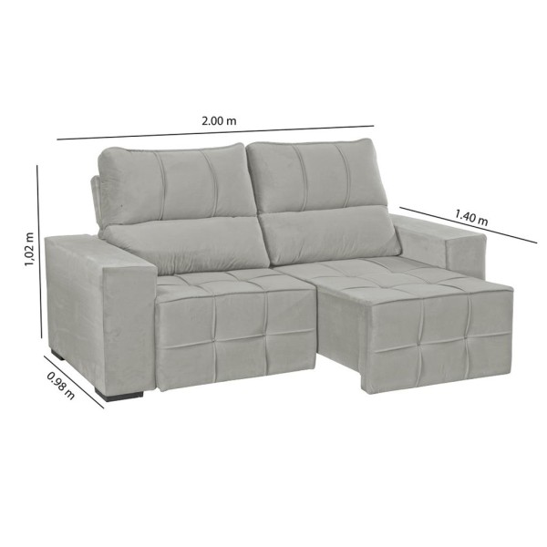 Encontraproduto.com.br - Sofá 3 Lugares Retrátil Reclinável 200cm Veludo Miami Wood estofados