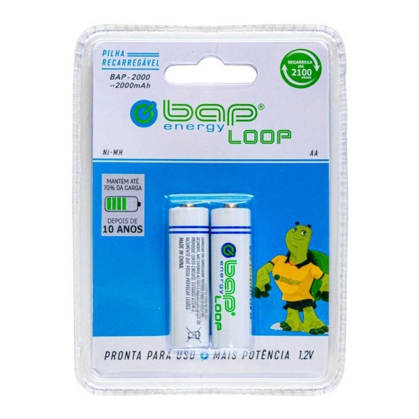 Encontraproduto.com.br - 2 Pilhas Recarregáveis Baploop Aa 1.2v000mah Bap2000