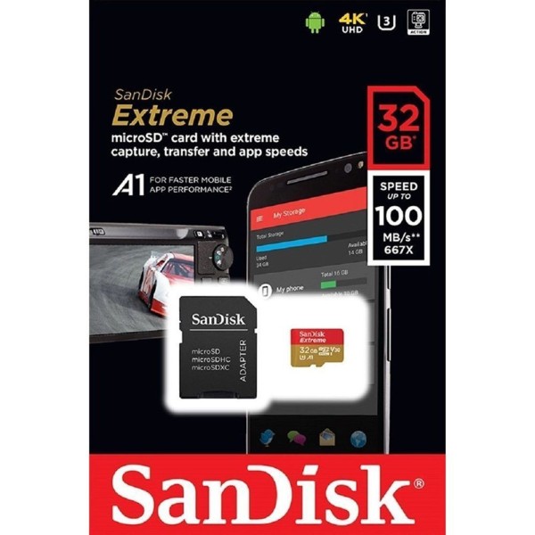 Encontraproduto.com.br - Memoria Micro Sd-hc Extreme Sandisk 32gb 100mbps 2x1 U3