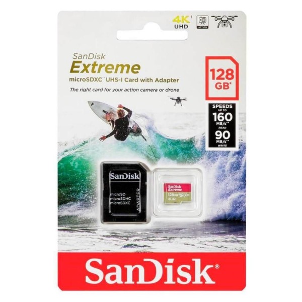 Encontraproduto.com.br - Cartao De Memoria Micro Sd Sandisk Extreme 128gb Sdsqxaa-128g-gn6aa 190mb-s