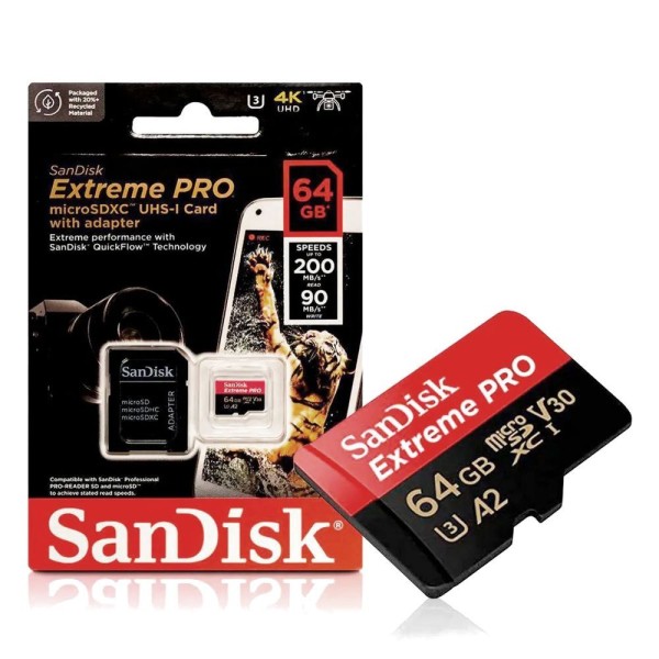Encontraproduto.com.br - Cartão MicroSDXC 64Gb SanDisk Extreme Pro 200Mb/s UHS-I / V30 / U3 / A2 com Adaptador SD