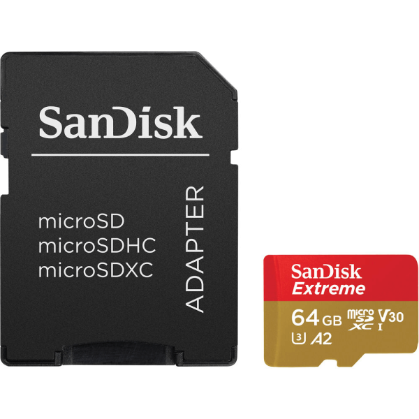 Cartão MicroSDXC 64Gb Sandisk Extreme 170mb/s 4K A2 / UHS-I / V30 / U3 / Classe 10