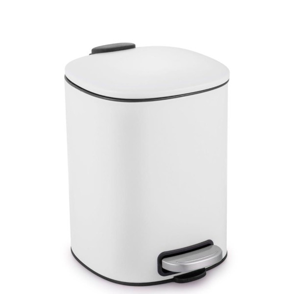 Encontraproduto.com.br - Lixeira Aço NDI Quadrada com Pedal - Branco 5 Litros