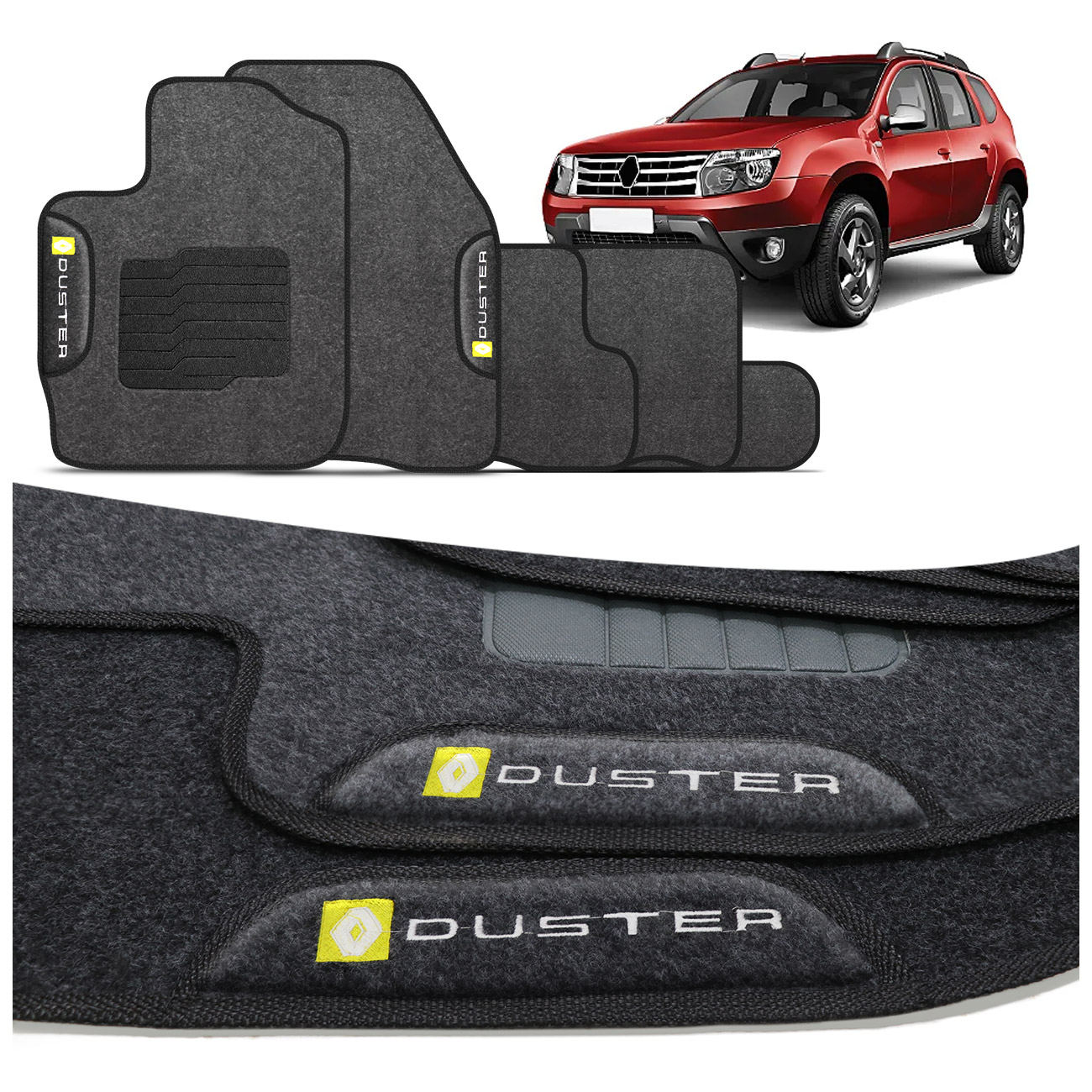 Jogo de Tapete Carpete Duster 2016 a 2019 Grafite Logo Bordado Concept 3D 5 Peças