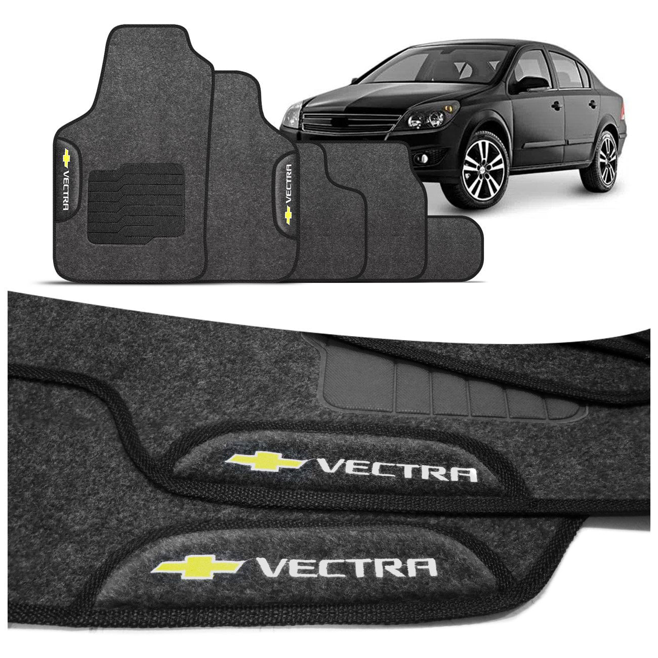 Encontraproduto.com.br - Jogo de Tapete Carpete Vectra 2006 a 2012 Grafite Com Logo Bordado Concept 3D 5 Peças