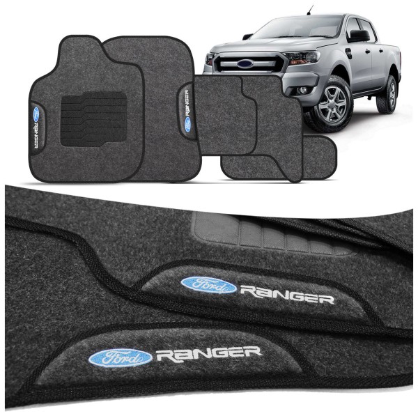 Encontraproduto.com.br - Jogo de Tapete Carpete Ranger Cabine Dupla 2014 a 2023 Com Logo Bordado Concept 3D 5 Peças