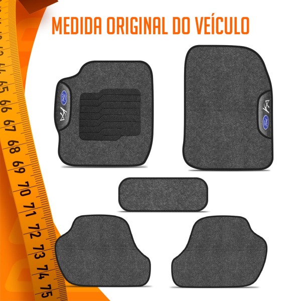 Encontraproduto.com.br - Jogo de Tapete Carpete Ford Ka Hatch Sedan 2015 a 2021 Com Logo Bordado Concept 3D 5 Peças