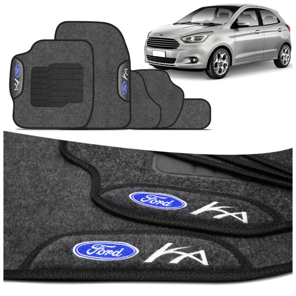 Encontraproduto.com.br - Jogo de Tapete Carpete Ford Ka Hatch Sedan 2015 a 2021 Com Logo Bordado Concept 3D 5 Peças