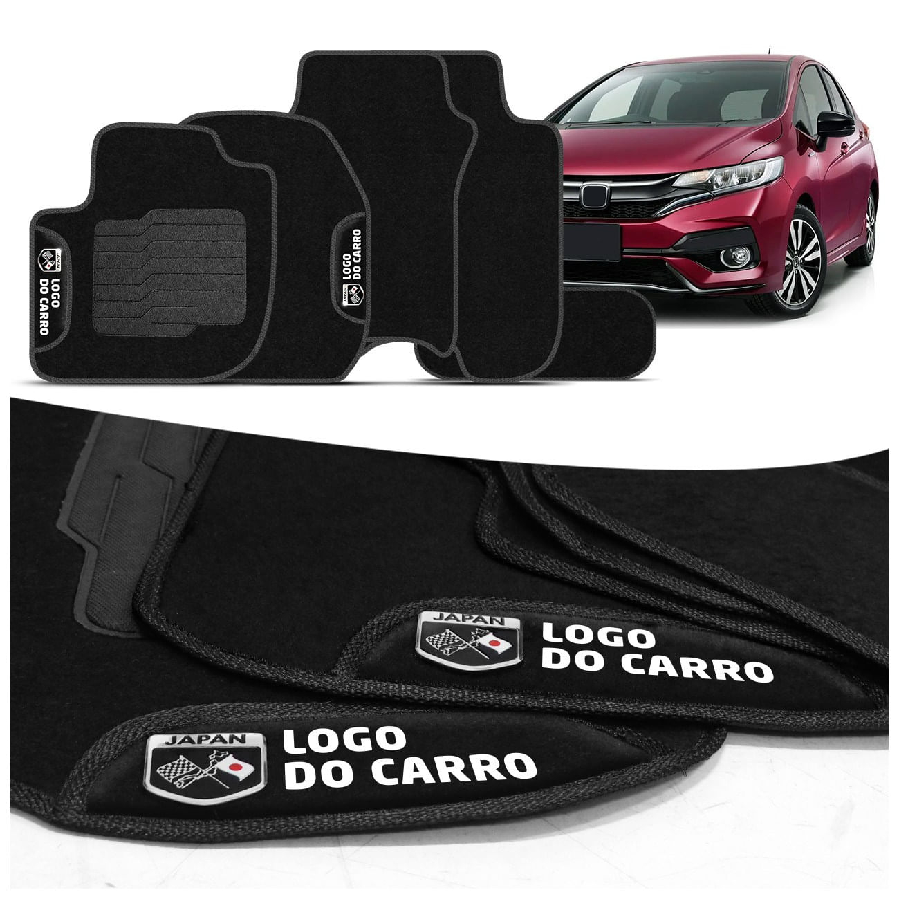 Jogo Tapetes Carpete Compatível Fit 2015 a 2021 Preto Grafite Logo Bordado Concept 3D 5 Peças