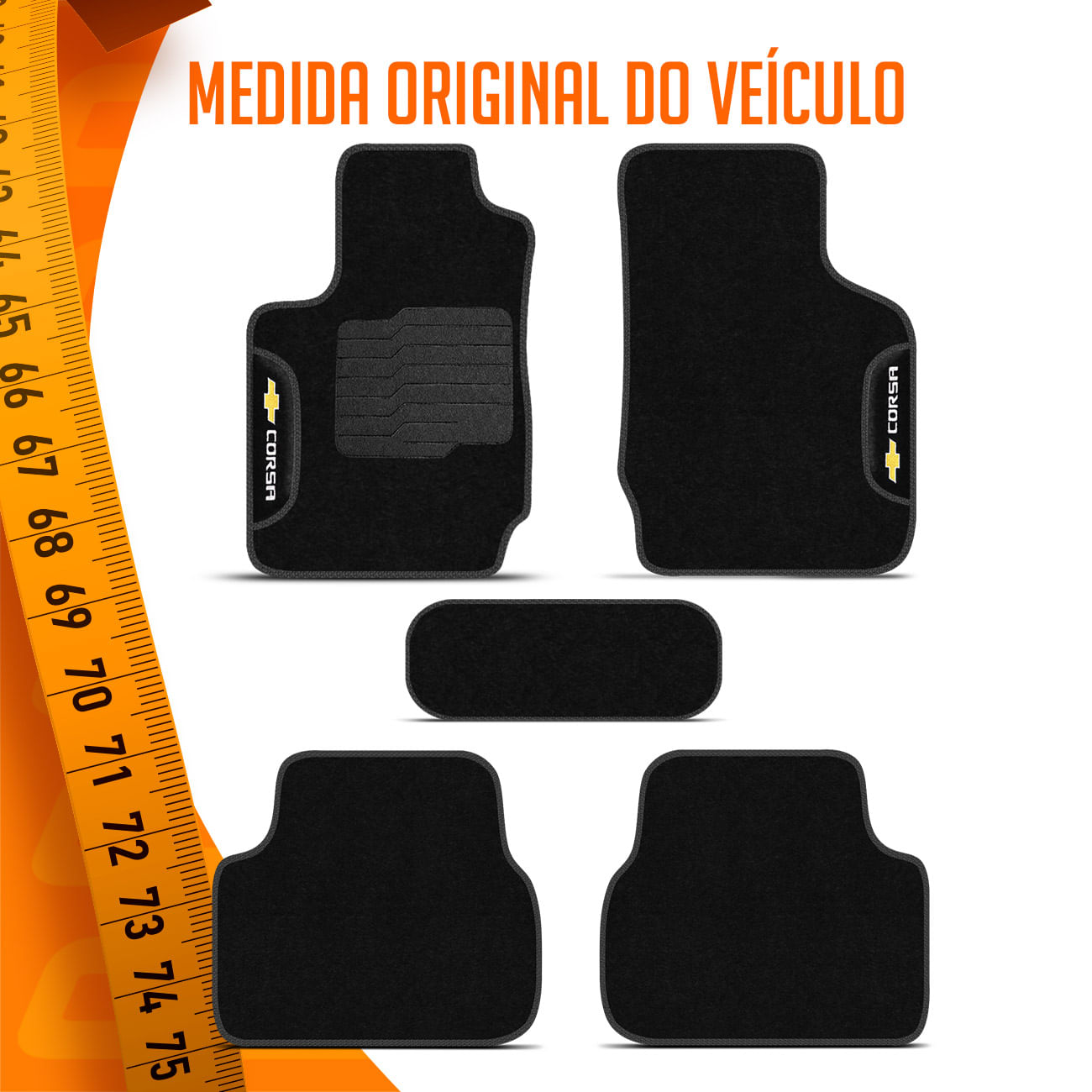 Encontraproduto.com.br - Jogo de Tapete Carpete Corsa Hatch Sedan 2002 a 2012 Preto Com Logo Bordado Concept 3D 5 peças