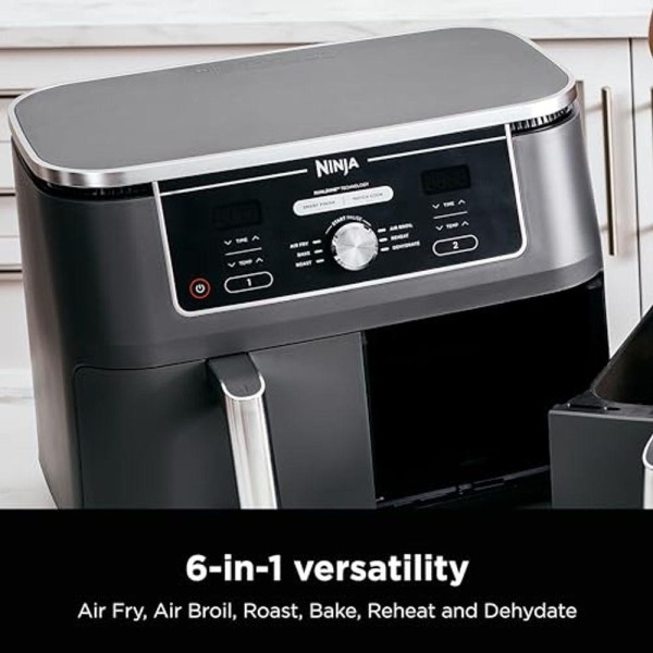 Encontraproduto.com.br - Ninja DZ401 Foodi Air Fryer 6 em 1 Dualzone Xl 10 Quart Cinza