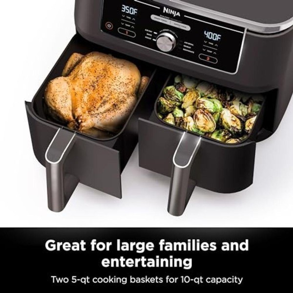Encontraproduto.com.br - Ninja DZ401 Foodi Air Fryer 6 em 1 Dualzone Xl 10 Quart Cinza
