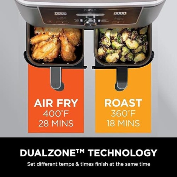 Encontraproduto.com.br - Ninja DZ401 Foodi Air Fryer 6 em 1 Dualzone Xl 10 Quart Cinza