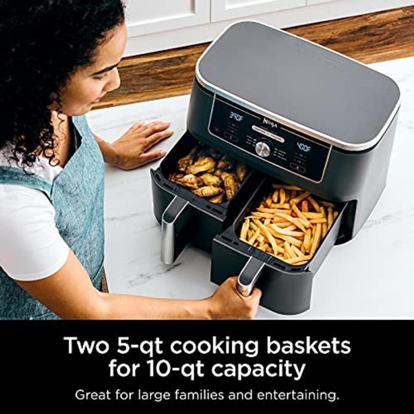 Encontraproduto.com.br - Ninja DZ401 Foodi Air Fryer 6 em 1 Dualzone Xl 10 Quart Cinza