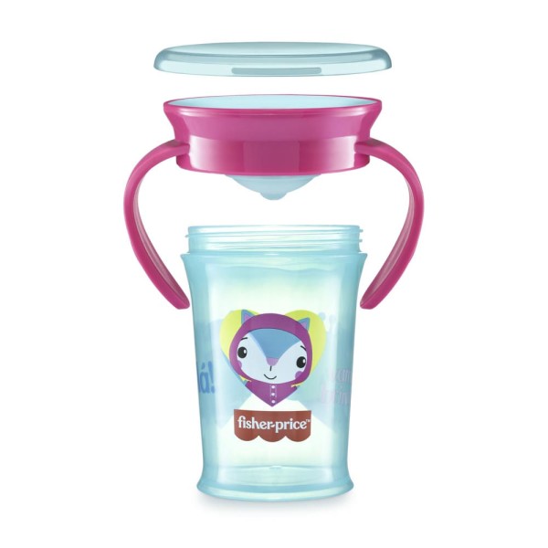 Encontraproduto.com.br - Copo de Treinamento 360 First Moments Rosa Candy 210 ml 6+M Fisher Price - BB1021X [Reembalado]